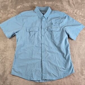 Clearwater Outfitters Shirt  XL Blue Nylon Vented Short Sleeve Outdoor Fishing